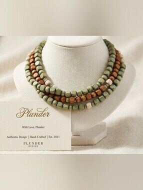 Plunder Olive Green, Brown and Cream Multi-Strand Beaded Necklace